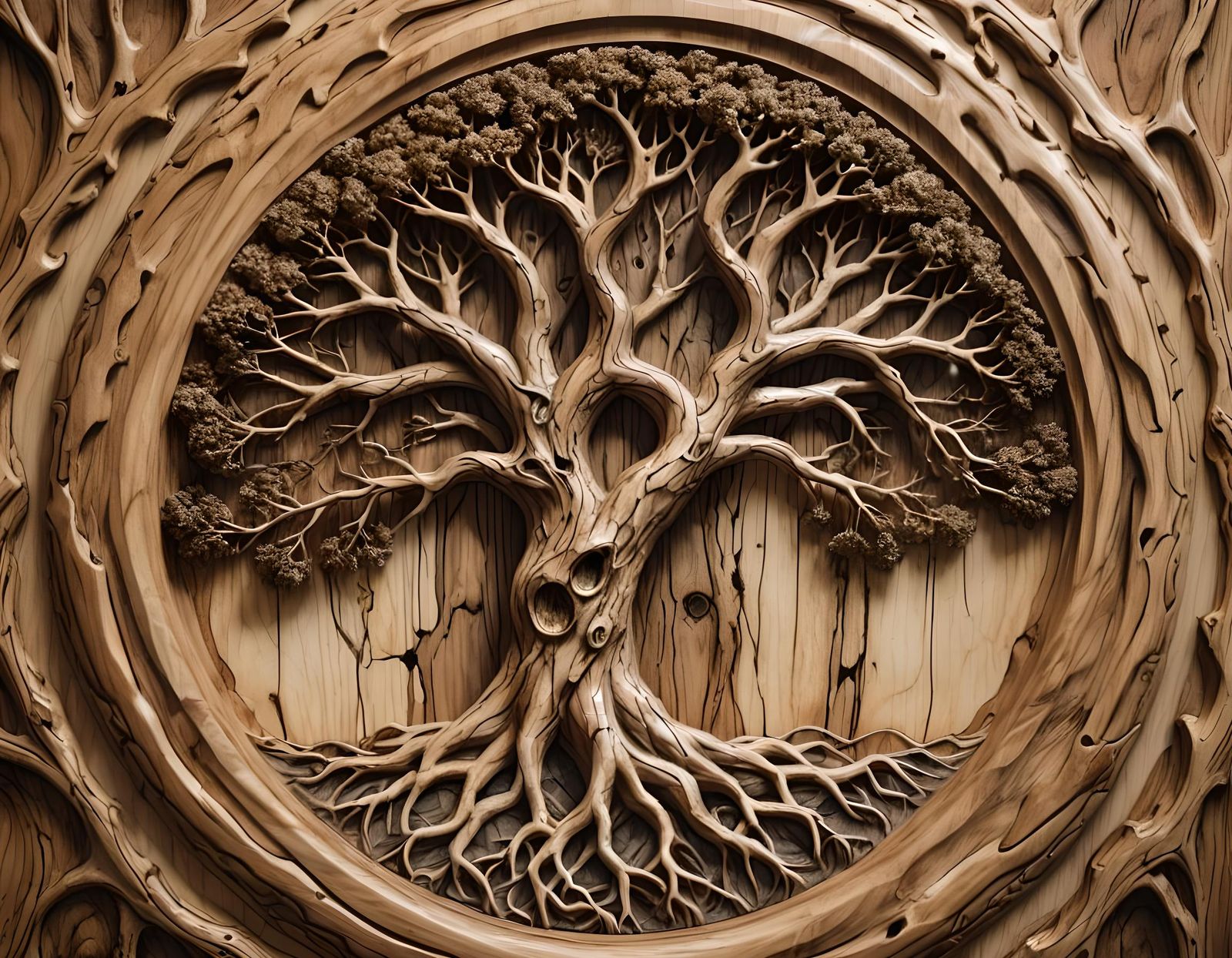 Yggdrasil Wood Carving on Spalted Hickory