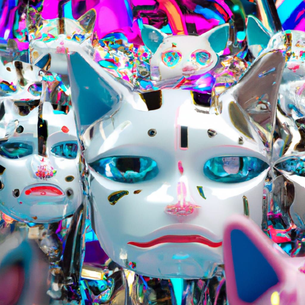 Cyberpunk Robot Kittens in Opalescent Haze: 3D Render