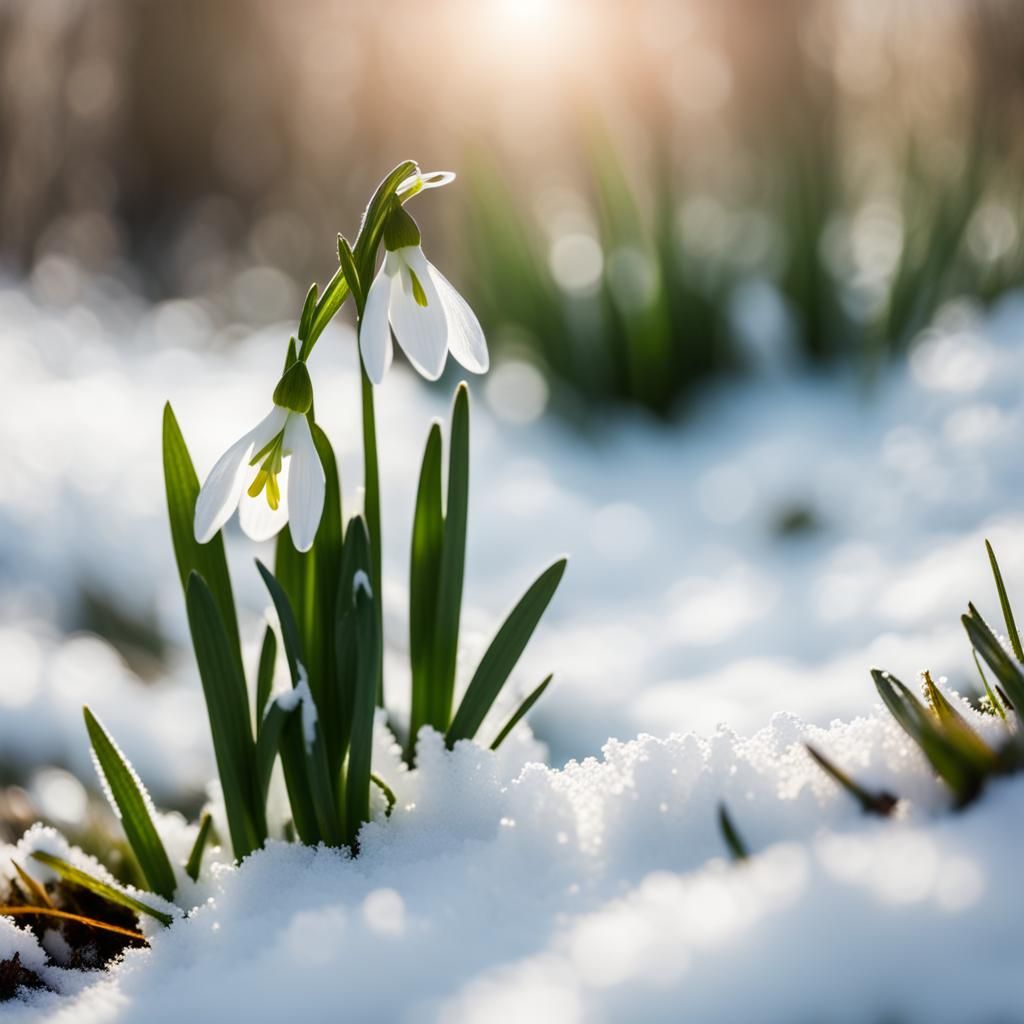 Snowdrop Flower Emerges From Snowpack
