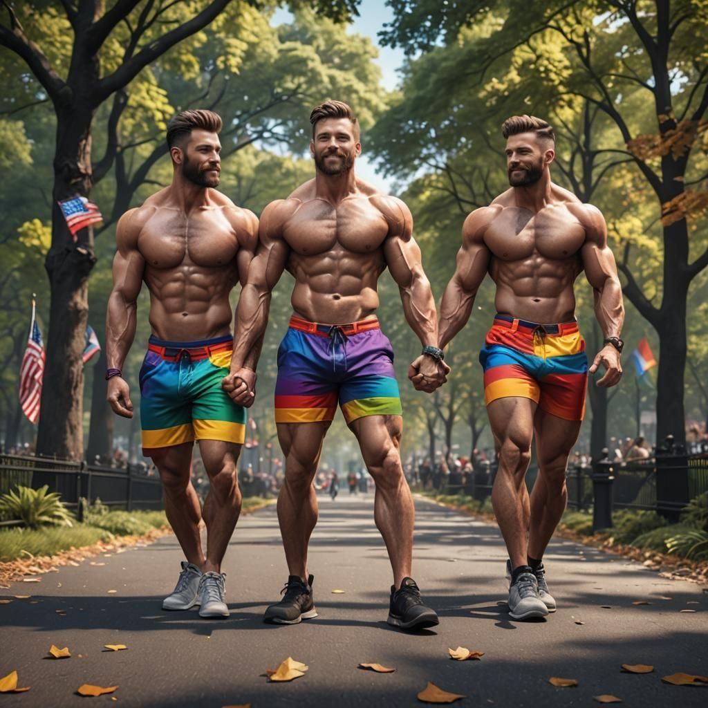 Pride Celebration: Muscular Men in New York Park