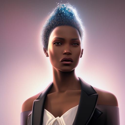 Elegant Black Woman in Chanel Suit: Hyperdetailed Portrait