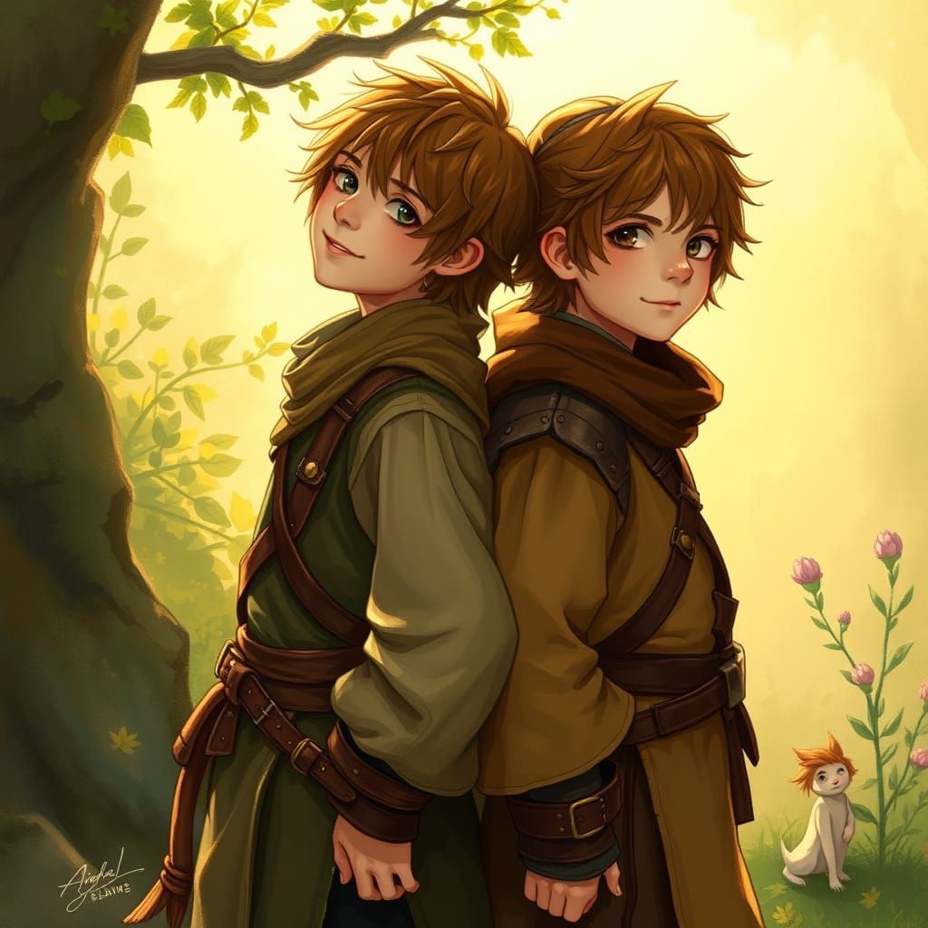 Hobbits in Whimsical Shire Landscape