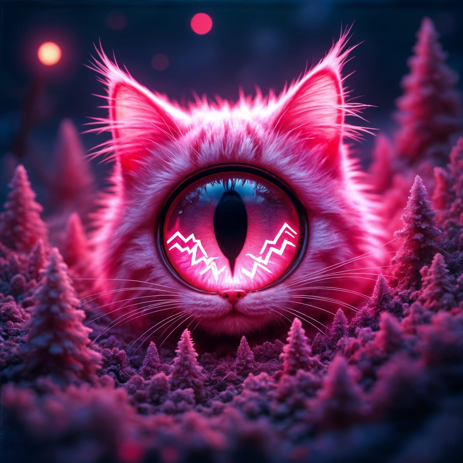 Microscopic Pink Cat Eye with Bioluminescence