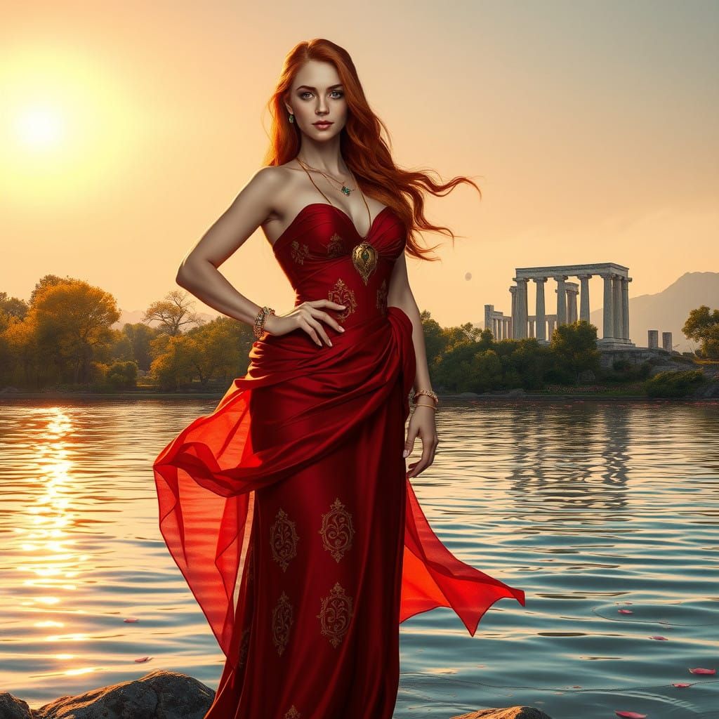 Elegant Countess Lucretia Tharn Amidst Sunset on Nibenay Bas...