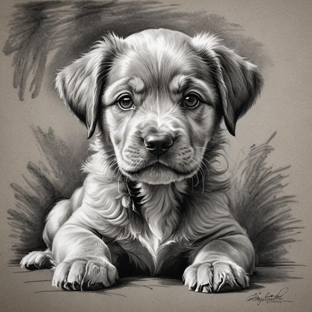 charcoal sketch portrait of puppy