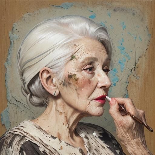 Elegant Elderly Woman Portrait in Impasto Style