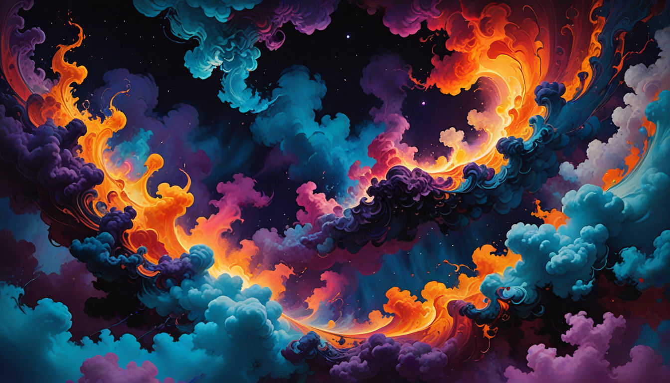 Cosmic Surrealism: Vibrant Vortex of Heaven and Hell