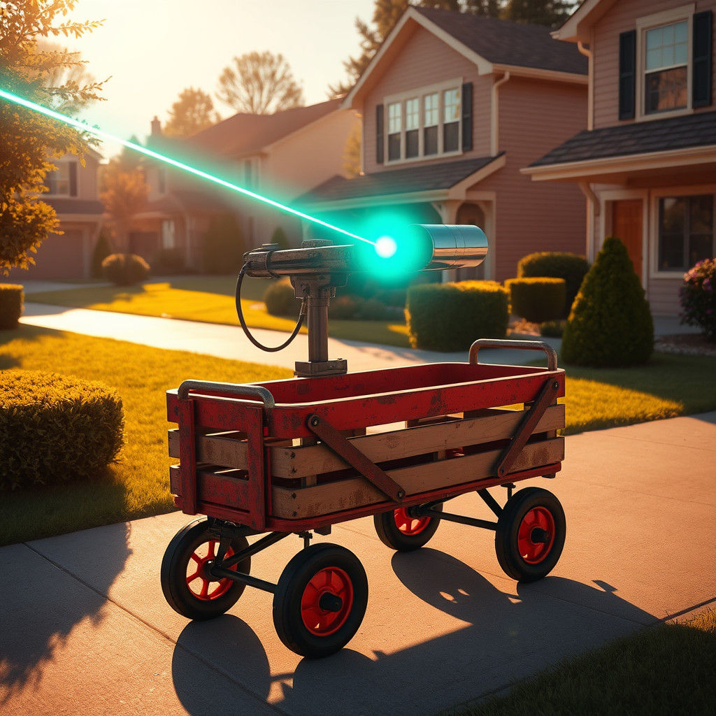 Vintage Wagon with Laser Cannon in Sci-Fi Suburbia