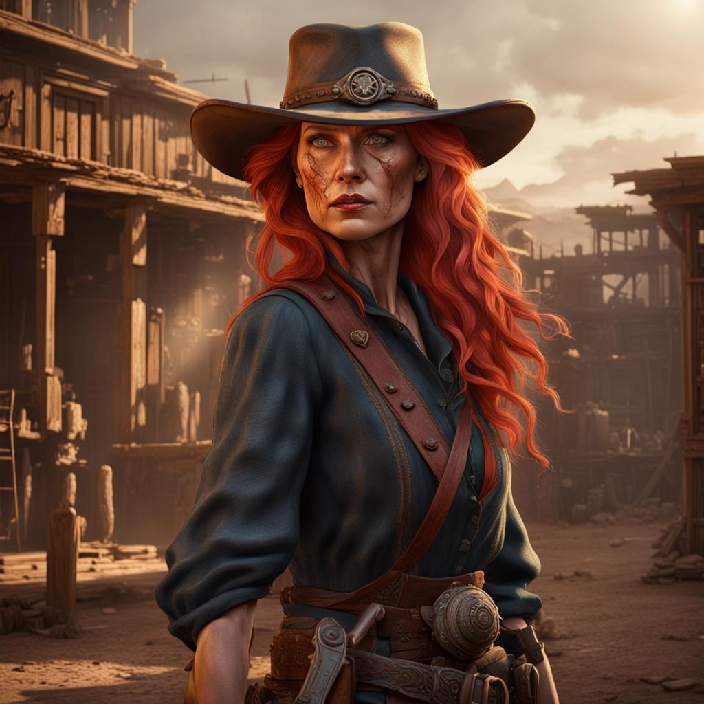 Old West Redhead Gunslinger in Detailed Matte Painting