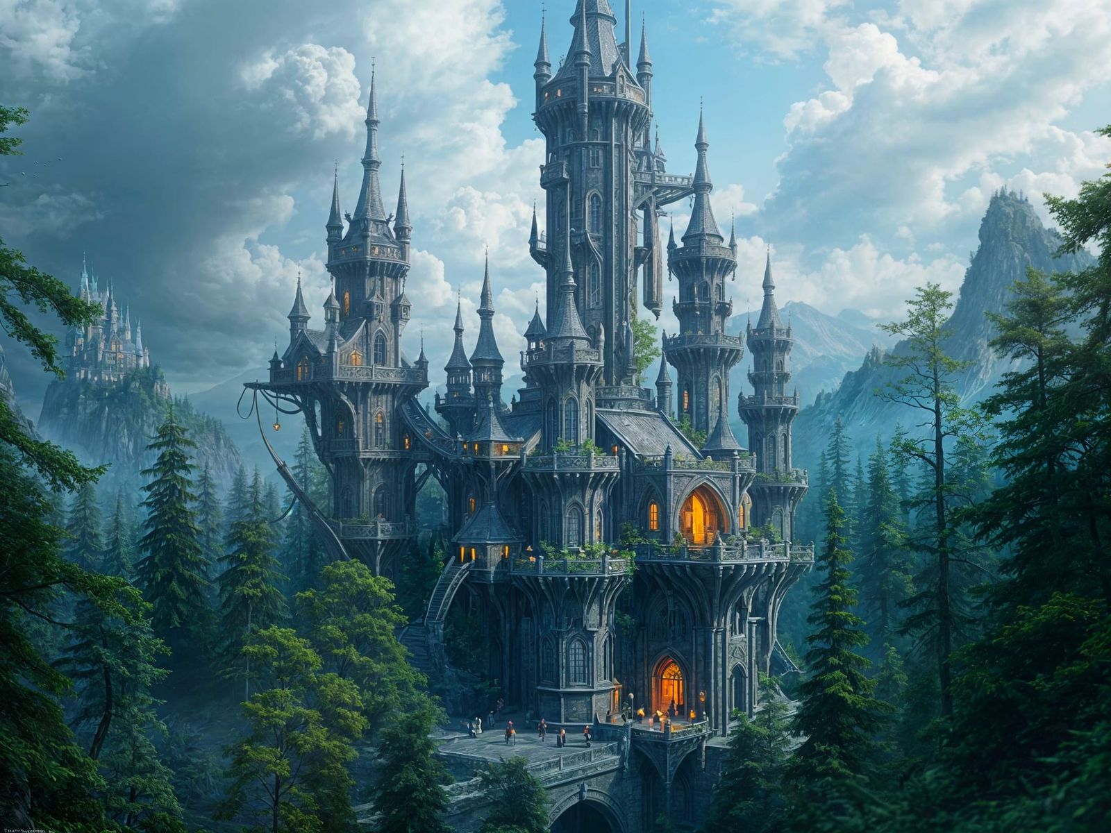 Ethereal Fantasy Megacity Amidst Ancient Forest