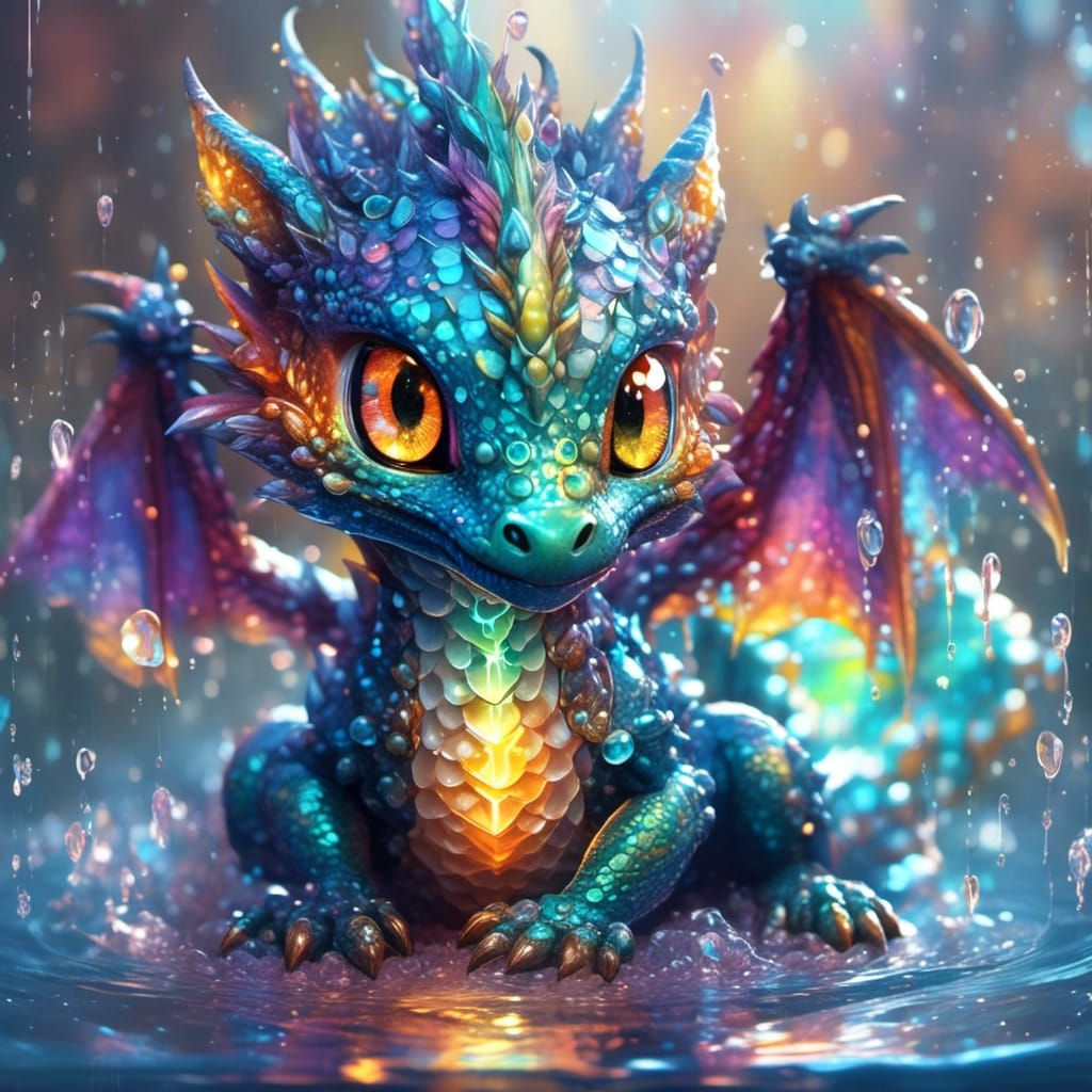 Adorable Chibi Water Dragon with Bioluminescence