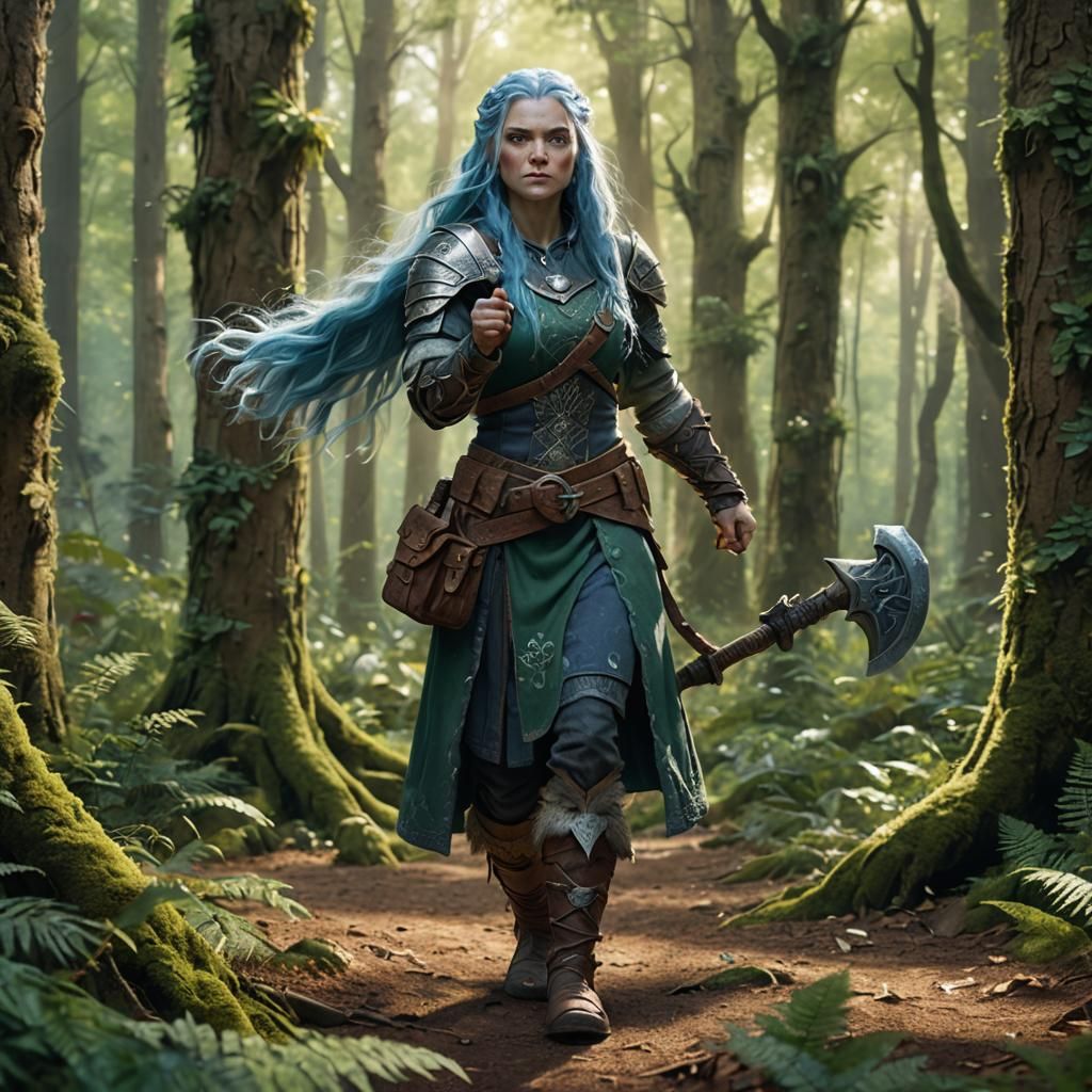 Female Dwarf Warrior in Forest Concept Art