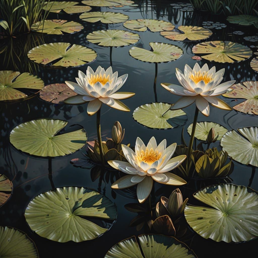 Delicate Water Lilies in Golden Light
