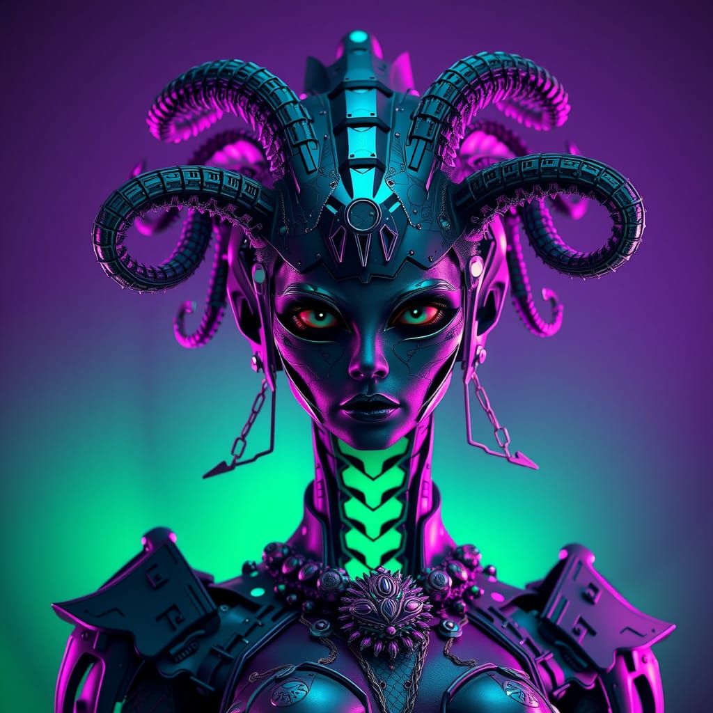 Futuristic Medusa in High-Tech Armor