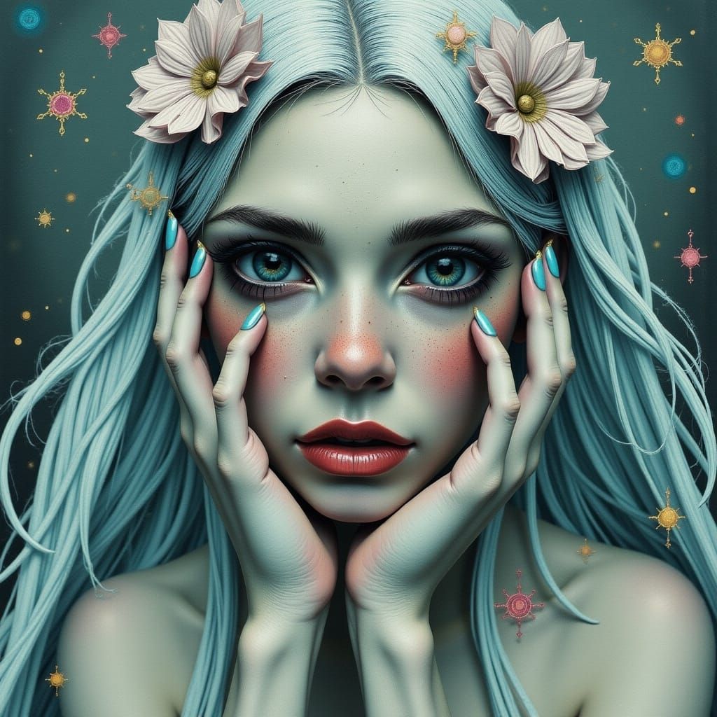 Detailed Ice Goddess in Art Nouveau Style