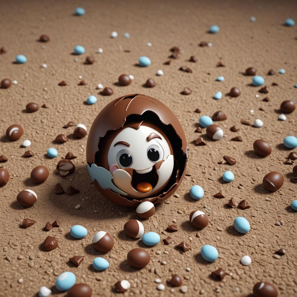 Kinder Egg with Cute Face Eating Chocolate