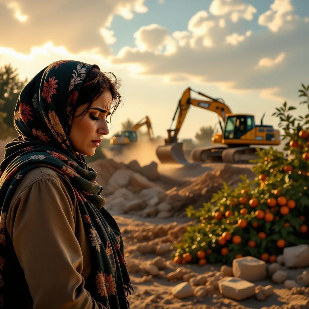 Sorrowful Woman Witnesses Orchard Demolition in Renaissance ...