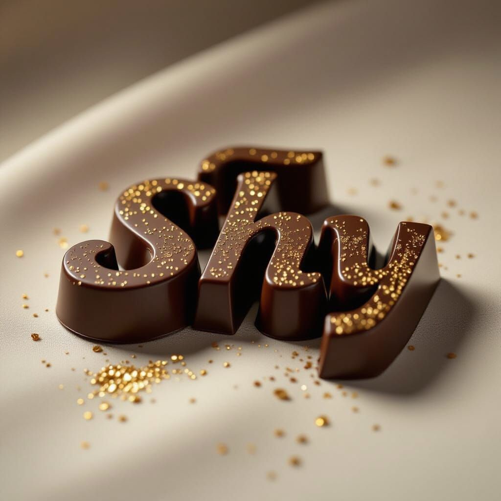 Hyperrealistic Chocolate Russian Letter Ш with Gold Sparkles