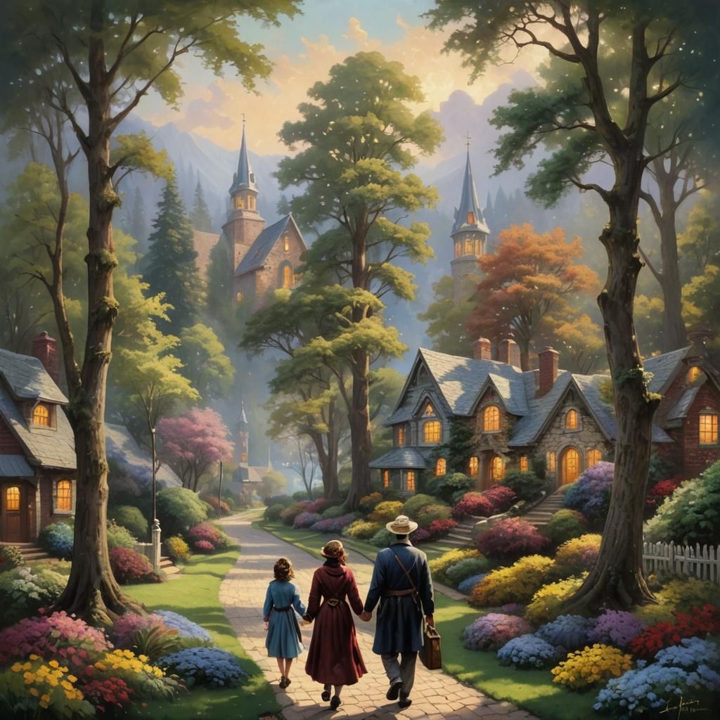 Idyllic Path in Luminist Style Oil Painting