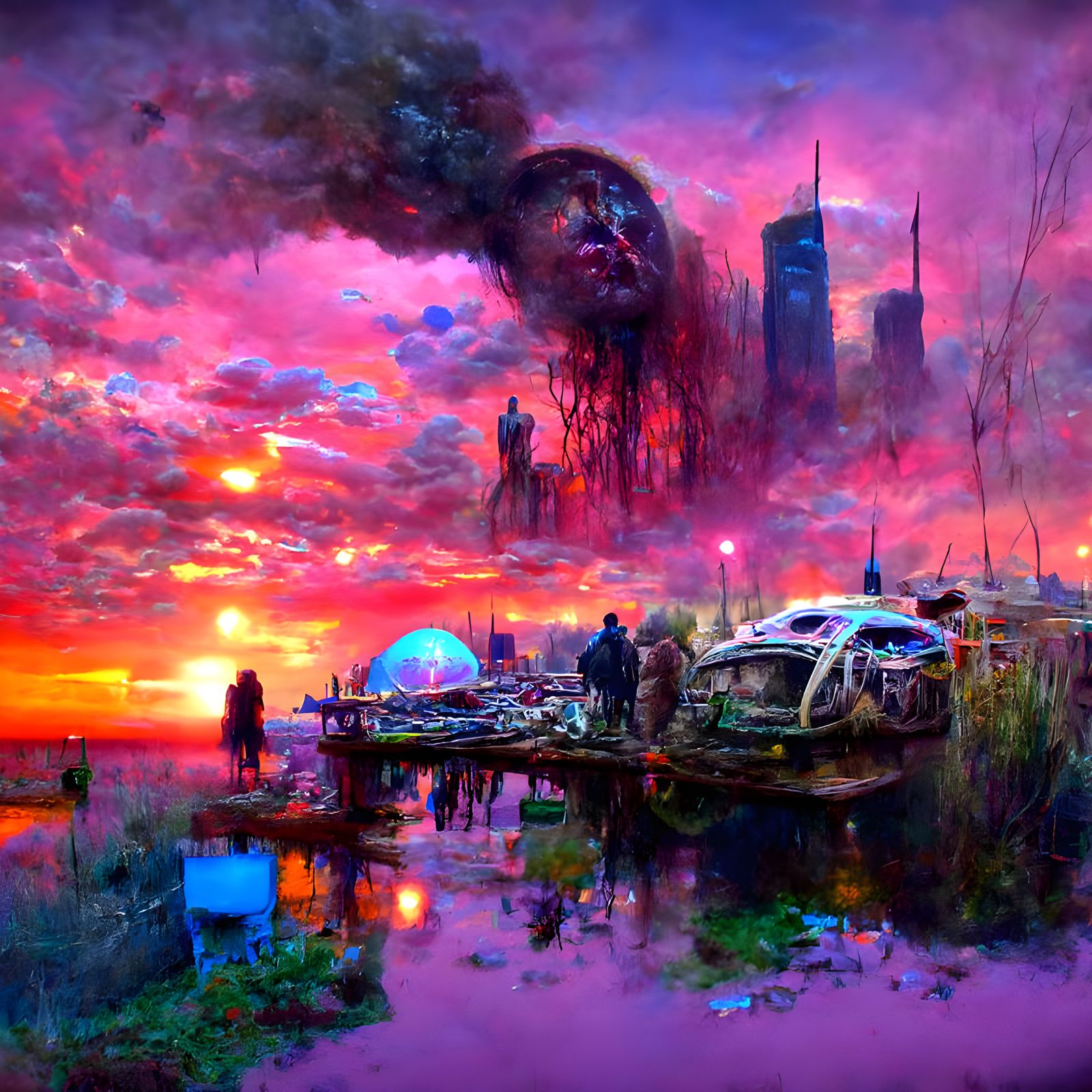 Dystopian Sunset: Post-Apocalyptic Astral Illustration