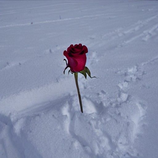 Rose Blooms in Winter Snow