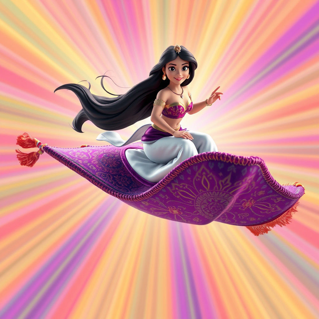 Jasmine and Aladdin on Flying Carpet: 3D Digital Art