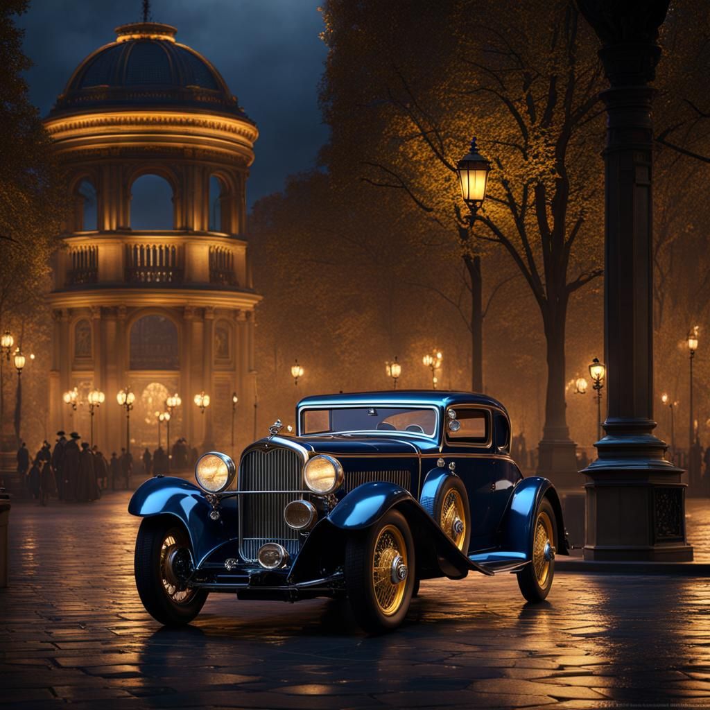 Luxury 1932 Car in Paris Belle Époque Night