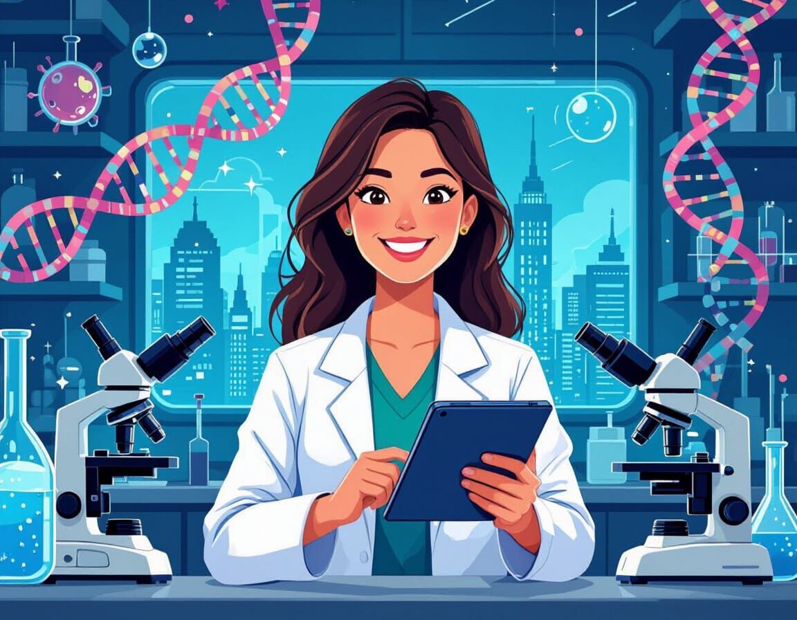 Woman Scientist in Lab: Stylized Digital Illustration