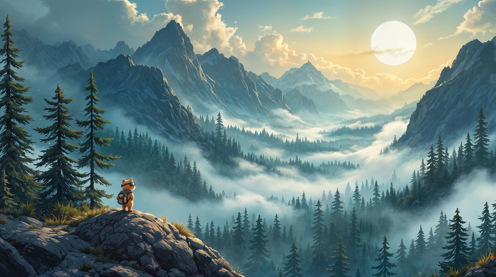 Cute Explorer Surveys Majestic Mountain Valley