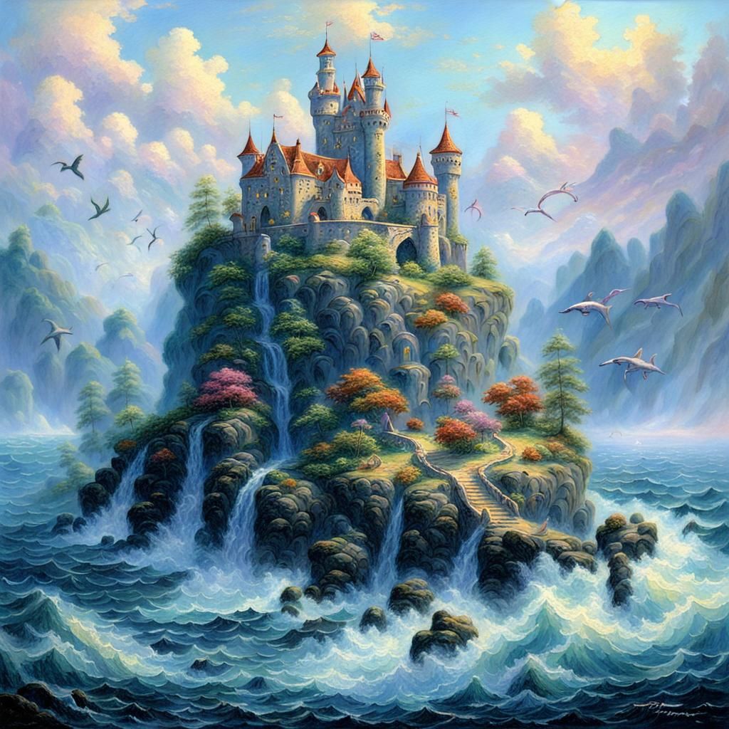 Ocean Castle with Mermaids in Ethereal Style