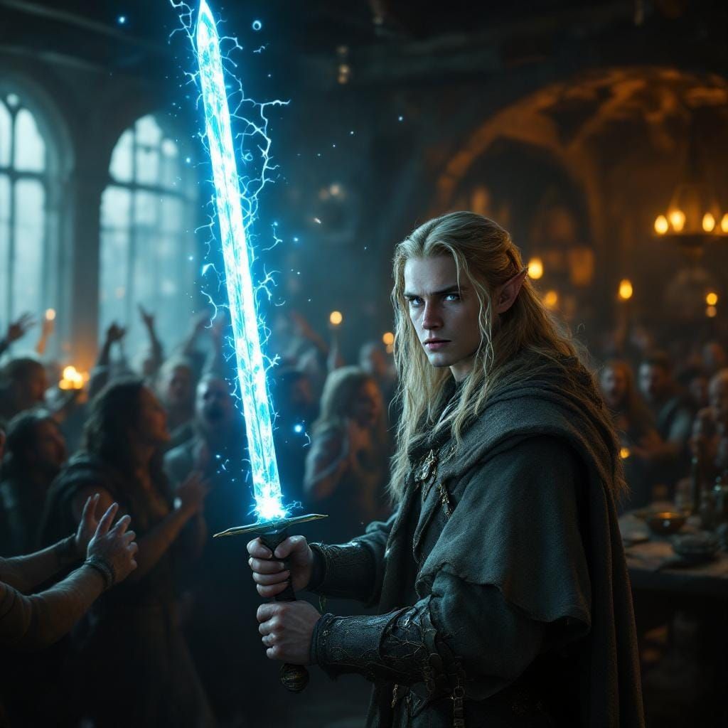 Enchanted Sword Reveals Elf in Medieval Tavern