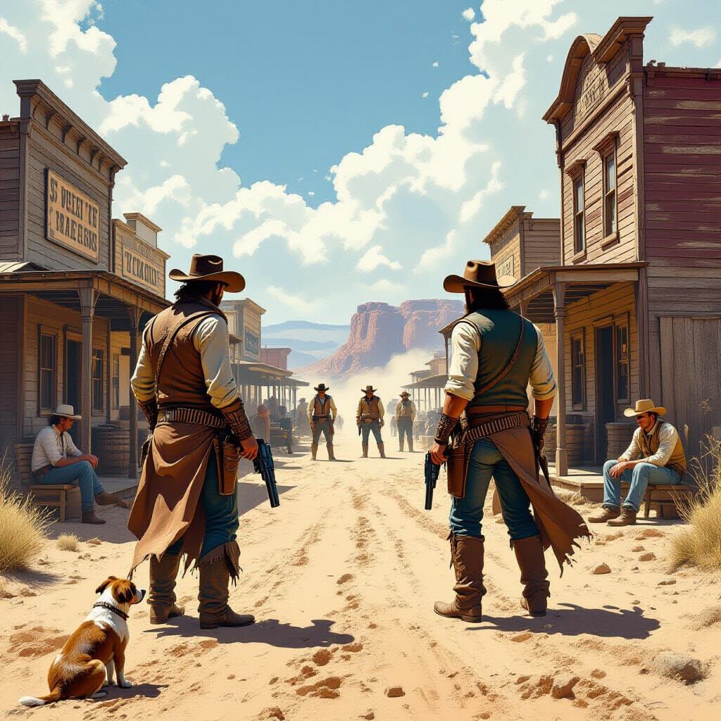 Gunslingers Face Off at High Noon in Dusty Western Town