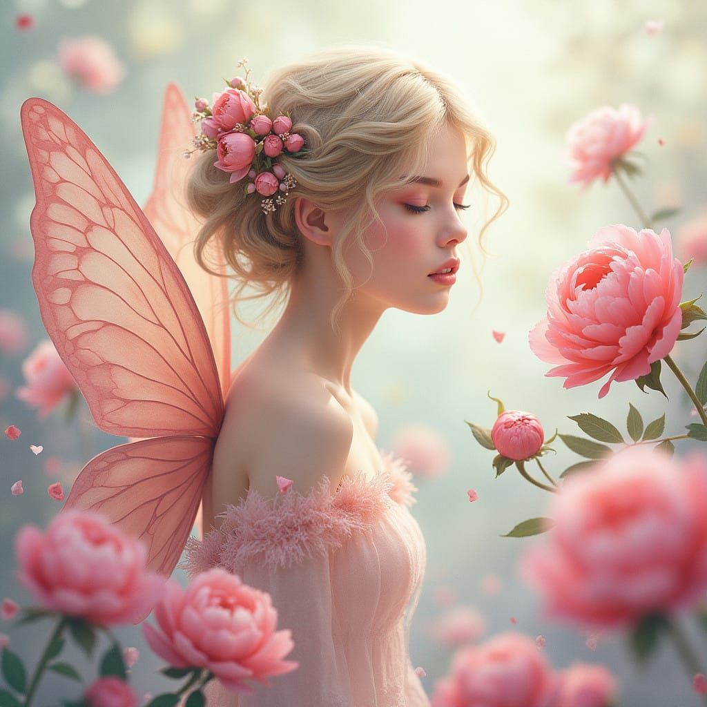 Whimsical Watercolor Peony Fairy Portrait