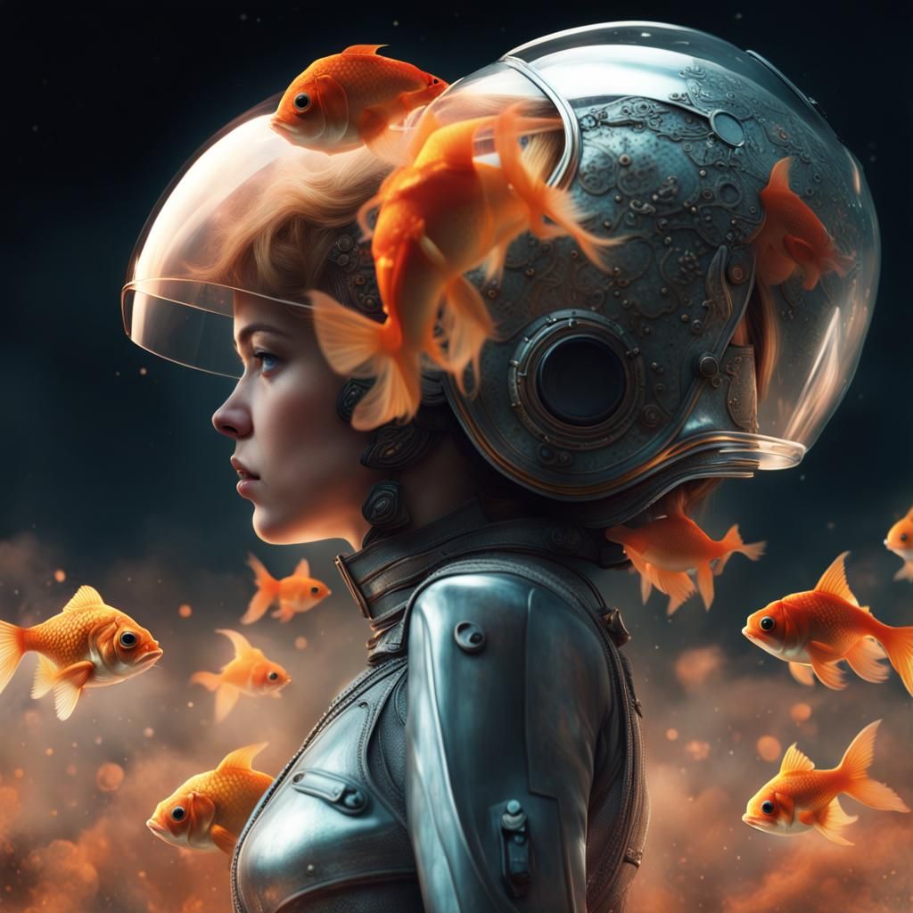 Goldfish in Space Helmet: Digital Matte Painting
