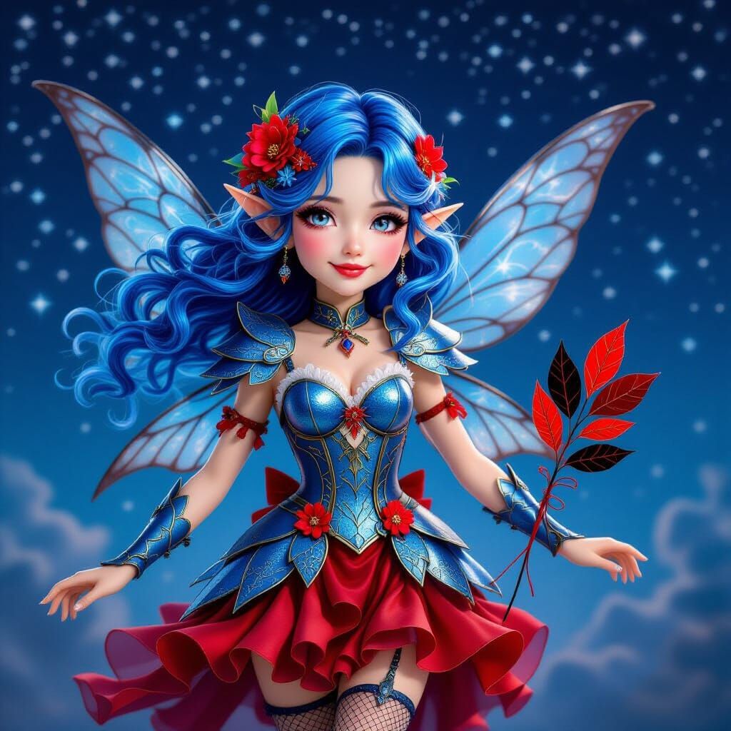 A close-up portrait of an adorable fairy, only five inches t...