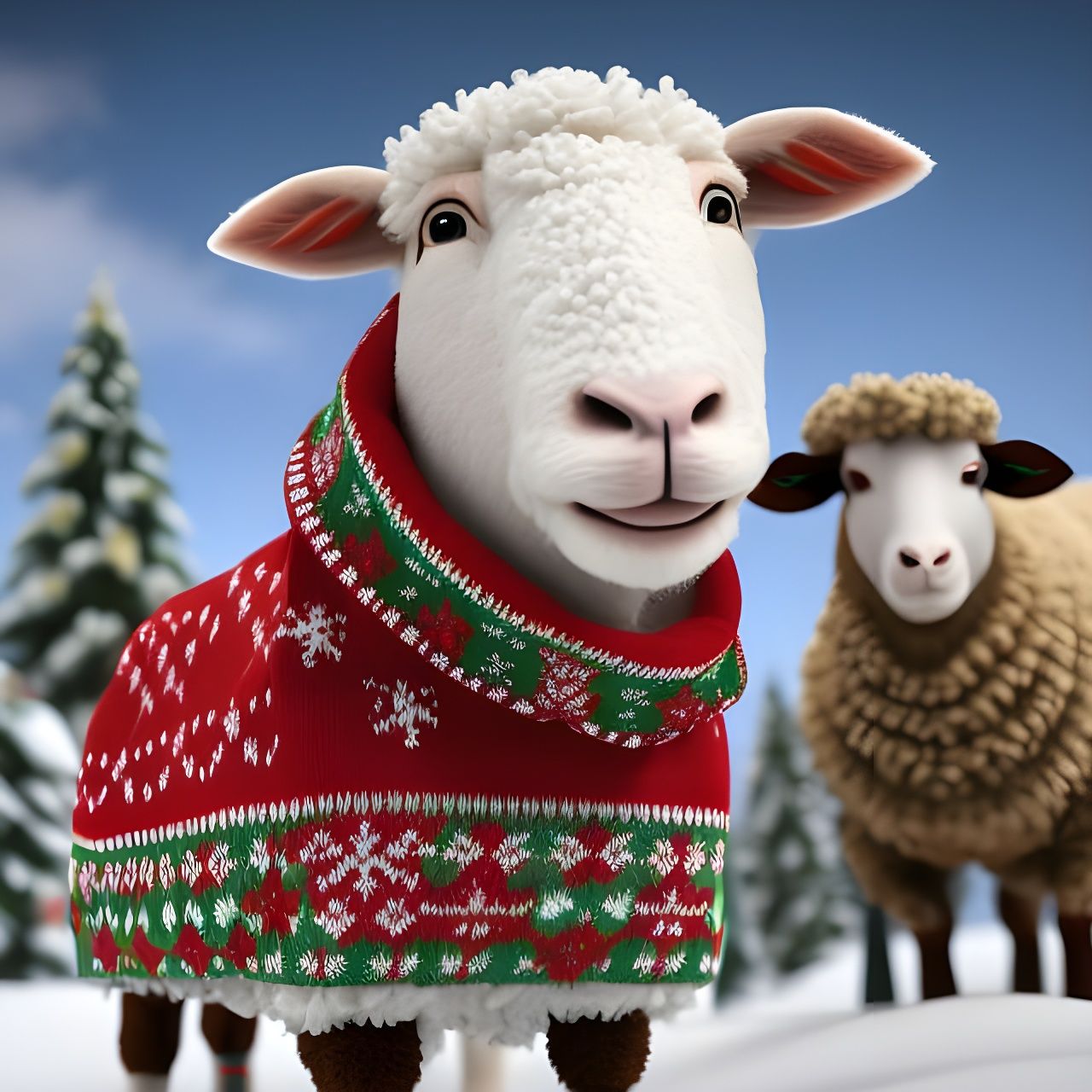 Sheep in Ugly Christmas Sweater, Pixar Style