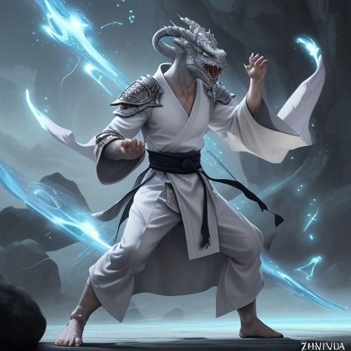 Dragonborn monk, of silver dragon ancestry