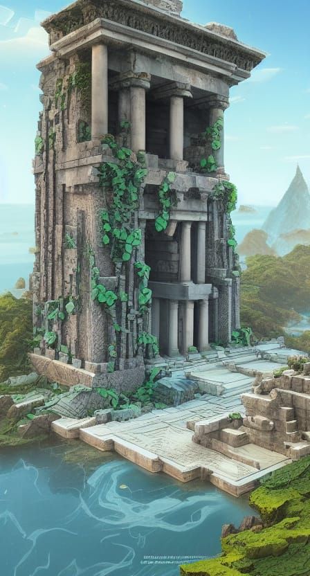 Surreal Atlantis Zeus Statue and Grecian Temple