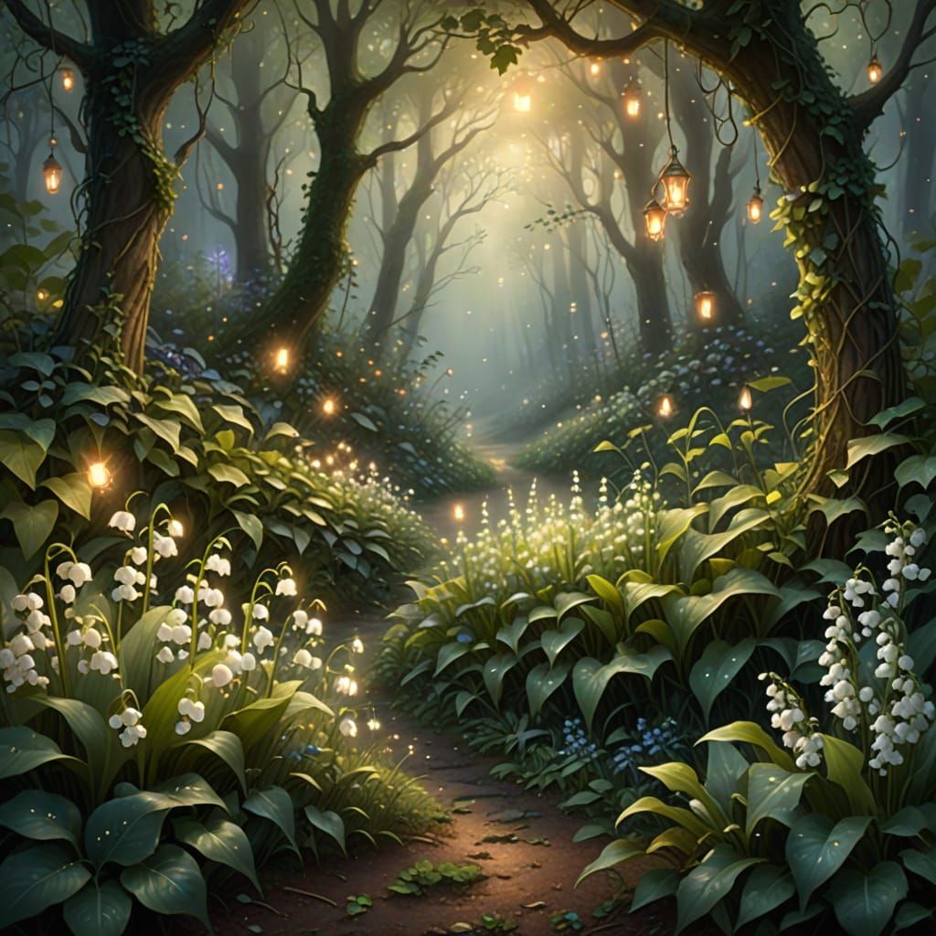 Ethereal Forest Clearing with Lily-of-the-Valley