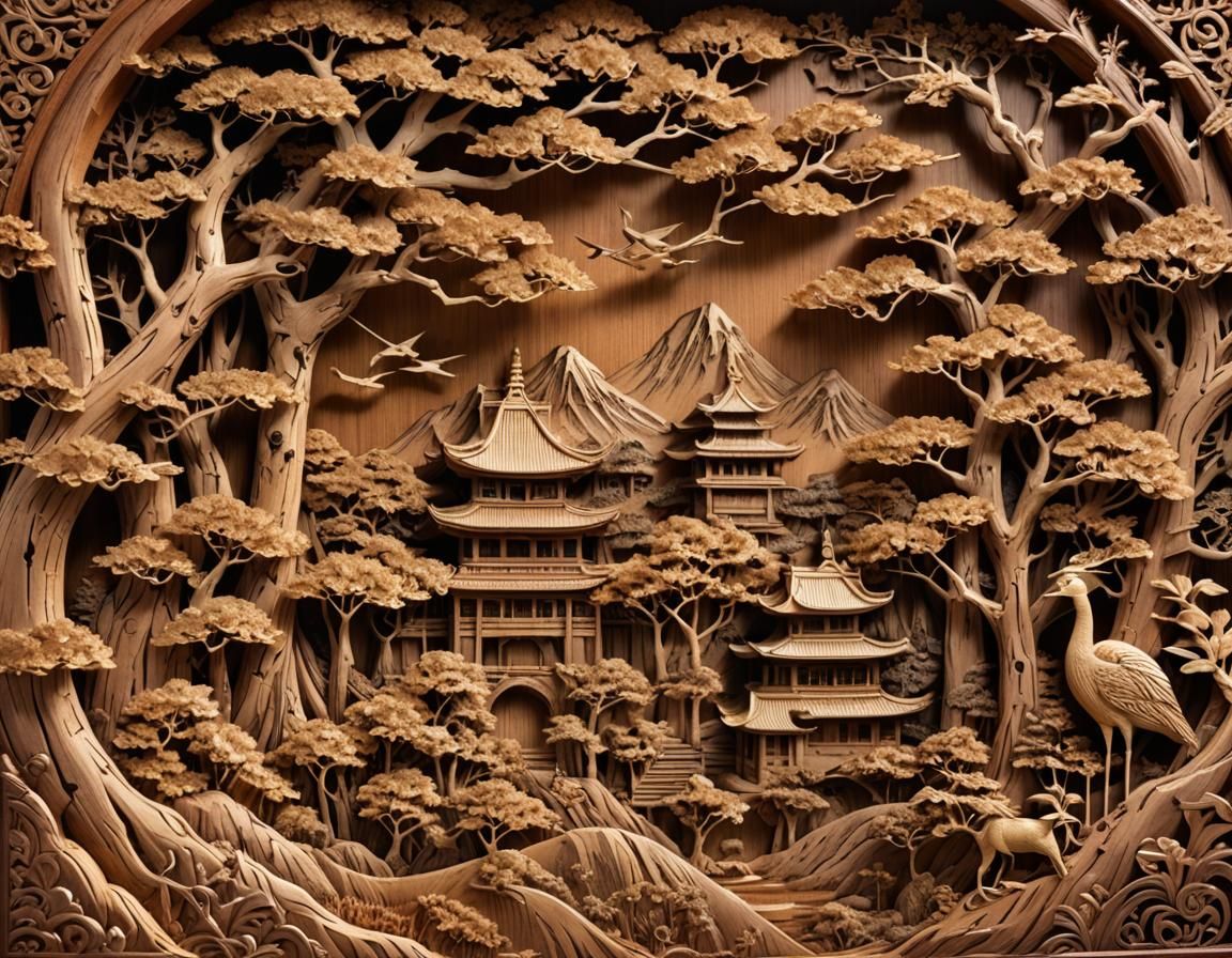 Japanese cork carving enclosed in a fancy case