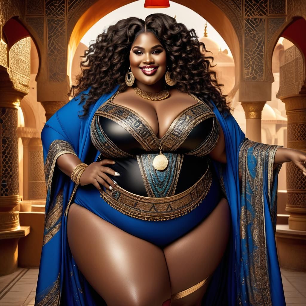 Beautiful Plus-Size Genie with Elaborate Makeup