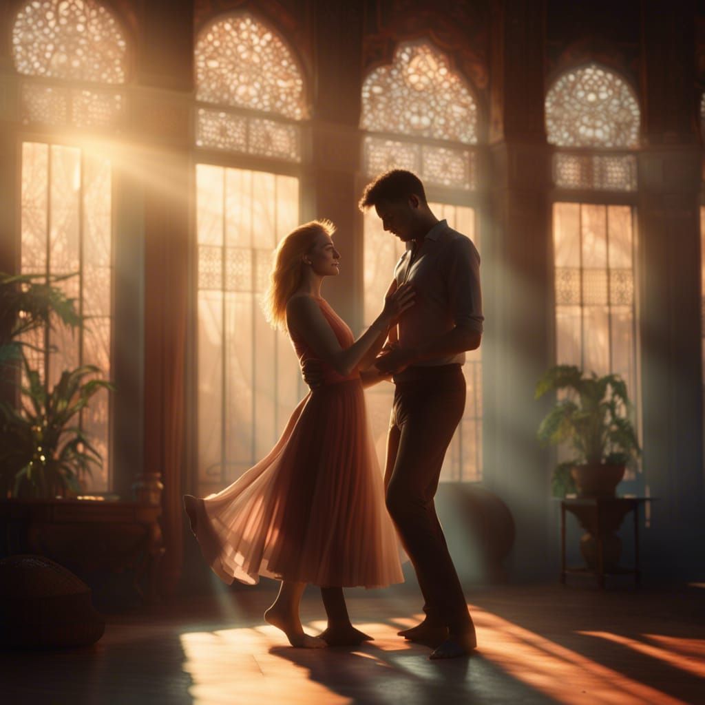 Couple Dancing in Morning Sunlight: Digital Matte Painting