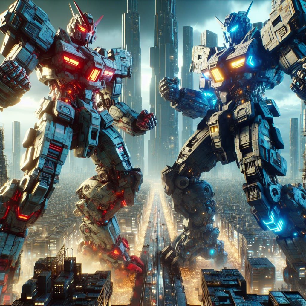 Mecha Robots Clash in Futuristic Tokyo