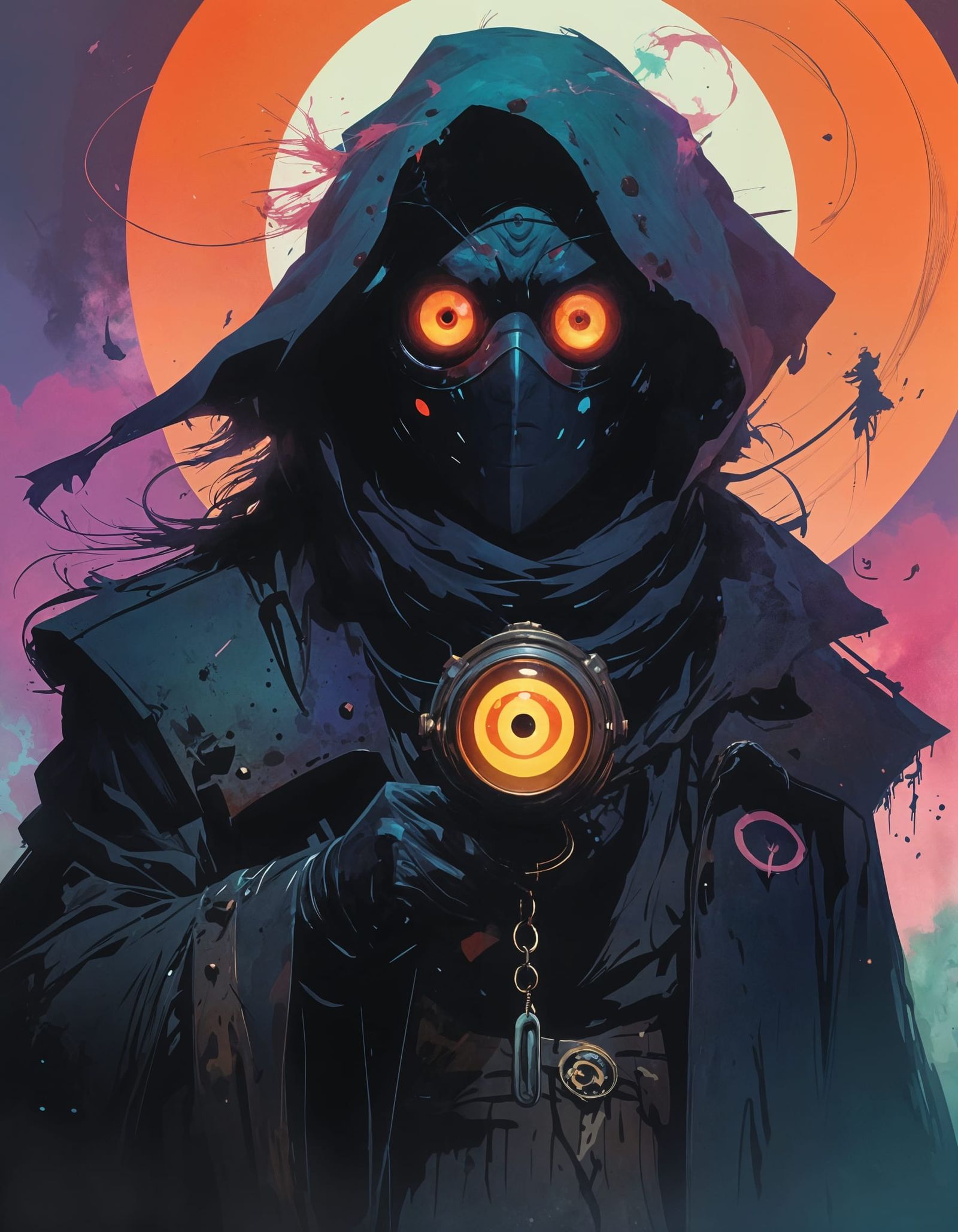 Sinister Being with Dark Aura in 80s Anime Style