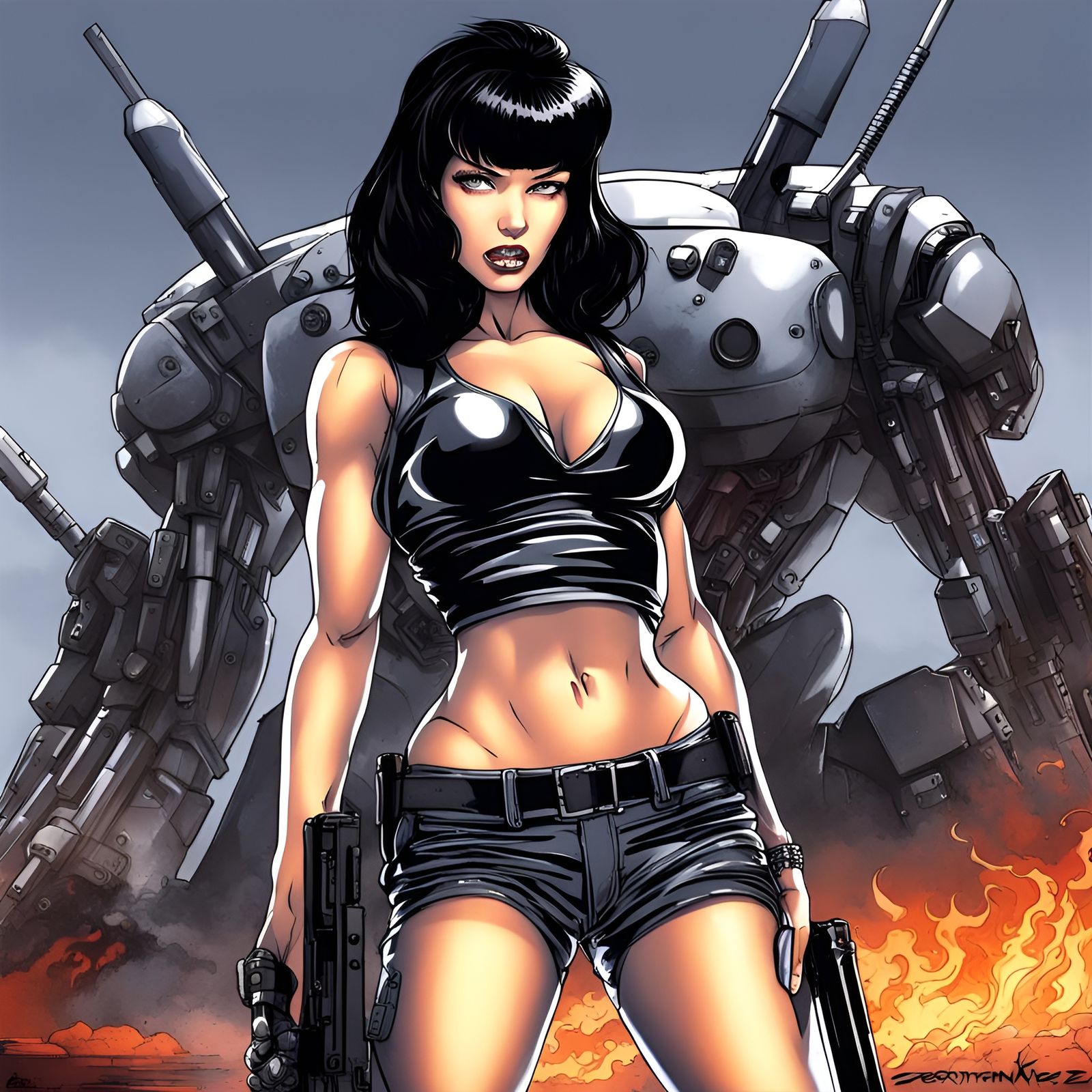 Bettie Page as Sarah Connor in Anime Style
