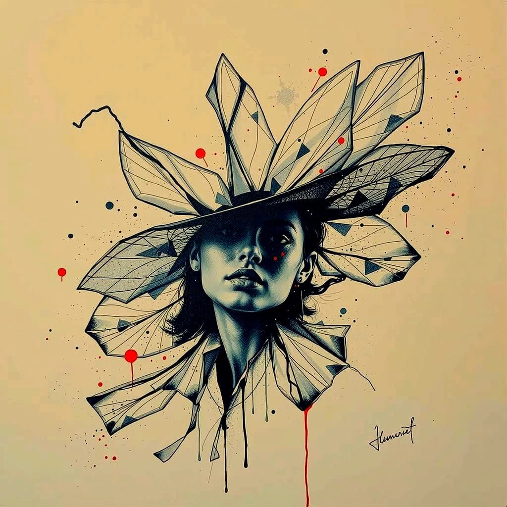 Black and White Portrait of Woman with Crimson Streak