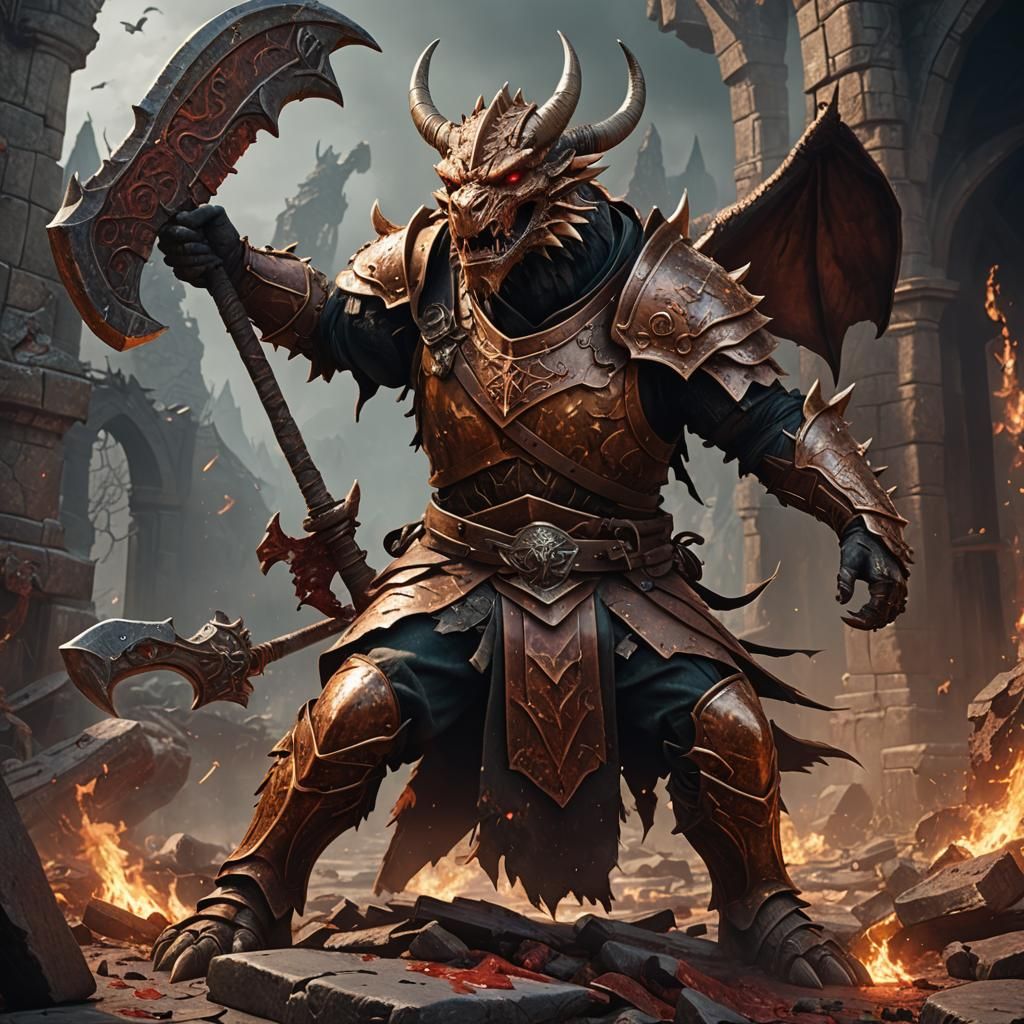 Dragonborn Warrior Triumph in Detailed Matte Painting