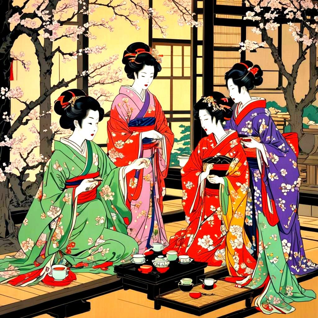 Japanese Tea Ceremony in Ukiyo-e Style