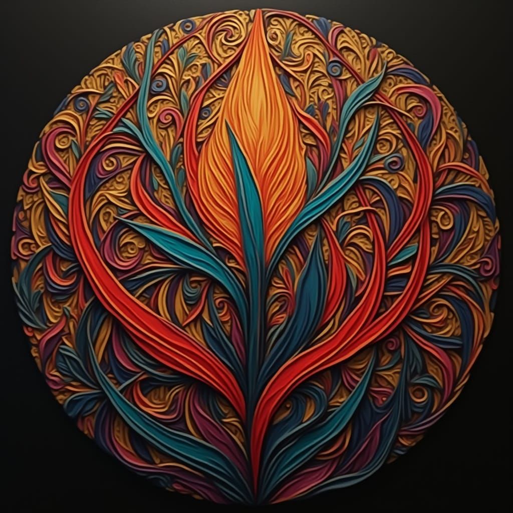 Vibrant Abstract Botanical Art with Crystalline Leaves