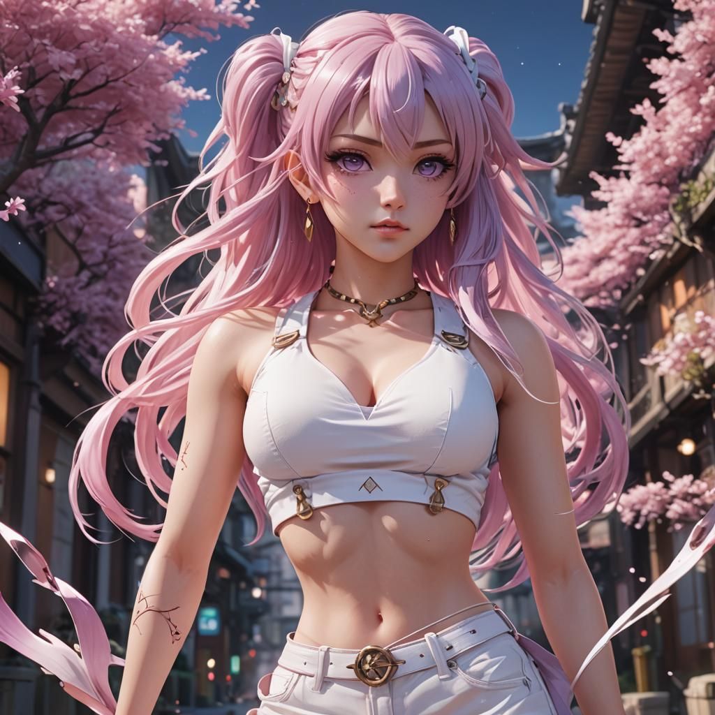Anime Girl with Pink Hair in Fantasy Art Style